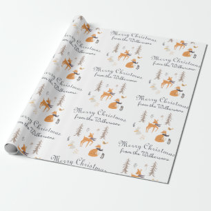 Illustrated Winter Woodland Animals Folk Art Wrapping Paper