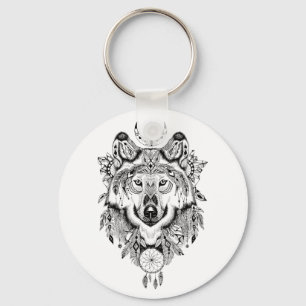 Illustrated Wolf Dream catcher Key Ring