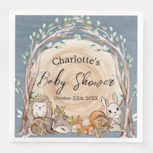 Illustrated Woodland Forest Animals Baby Shower Napkin