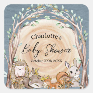 Illustrated Woodland Forest Animals Baby Shower Square Sticker