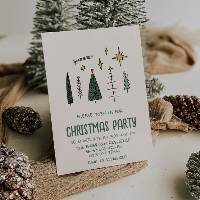 Illustrated Written Green Christmas Trees Party Invitation (Creator Uploaded)
