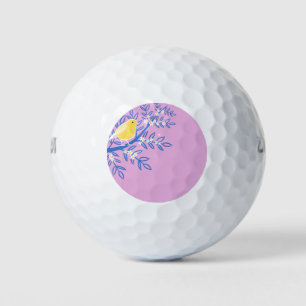 Illustrated Yellow Bird on a Pink Background Golf Balls
