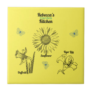 Illustrated Yellow Flowers Ceramic Tile