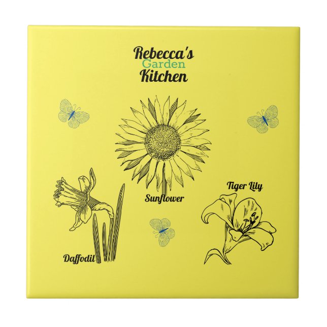 Illustrated Yellow Flowers  Ceramic Tile (Front)