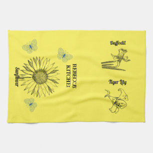 Illustrated Yellow Flowers Tea Towel