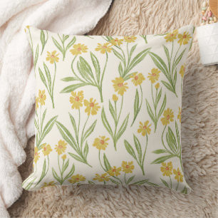 Illustrated Yellow Wild Flower Daisy Pattern Cushion