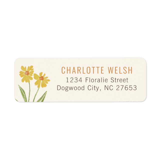 Illustrated Yellow Wildflower Return Address Label (Front)