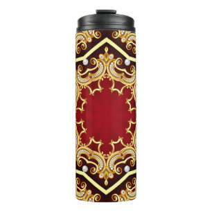 illustration background frame with pearl and golde thermal tumbler