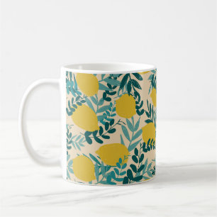 illustration. background lemons and leaves coffee mug