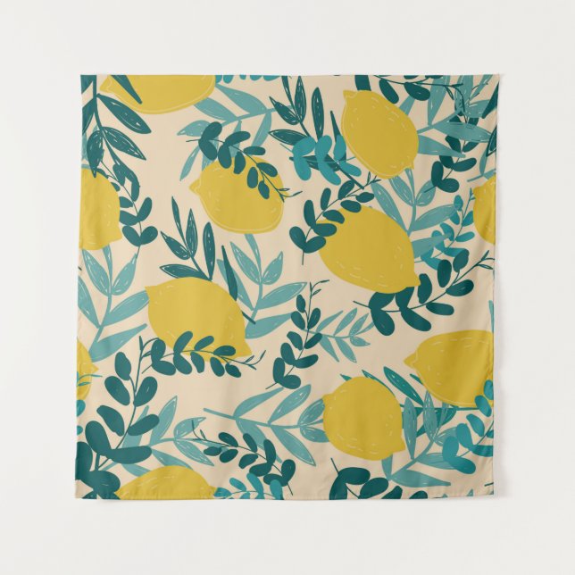 illustration. background lemons and leaves tapestry (Front)