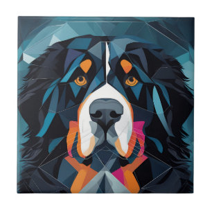 Illustration bernese mountain blue background ceramic tile