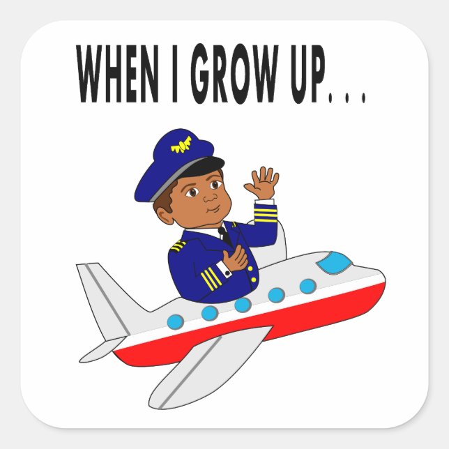 Illustration Boy Flying Aeroplane Pilot Square Sticker (Front)
