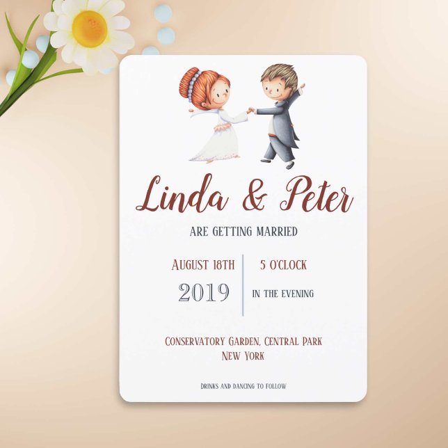 Illustration Bride Groom Dancing Waltz Wedding  Invitation (Creator Uploaded)