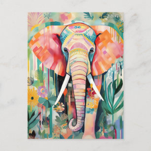 Illustration bunter Elefant mit Blumen pastel Postcard
