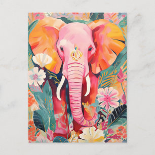 Illustration bunter Elefant mit Blumen Postcard