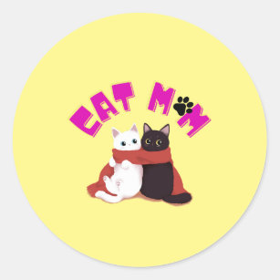 Illustration cat hugs script CAT MOM Car Magnet Classic Round Sticker