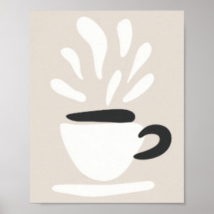 Illustration Cup of Steaming Coffee Boho Style Poster