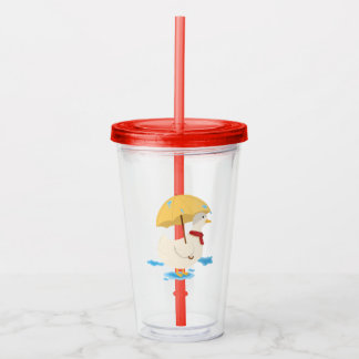 Illustration Cute Duck Holding Umberella Acrylic Tumbler