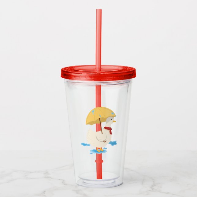 Illustration Cute Duck Holding Umberella Acrylic Tumbler (Front)