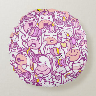 Illustration, Cute unicorn and pony collection wit Round Cushion