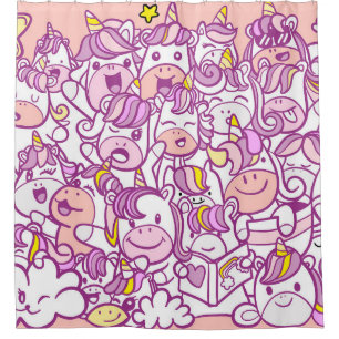 Illustration, Cute unicorn and pony collection wit Shower Curtain