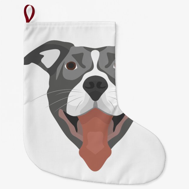 Illustration Dog Smiling Pitbull Large Christmas Stocking (Front)