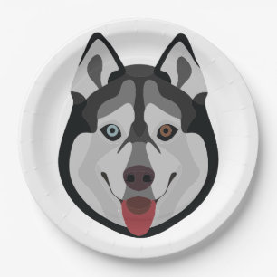 Illustration dogs face Siberian Husky Paper Plate