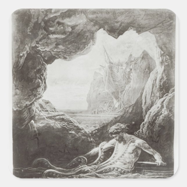 Illustration from 'Les Travailleurs de la Mer' Square Sticker (Front)