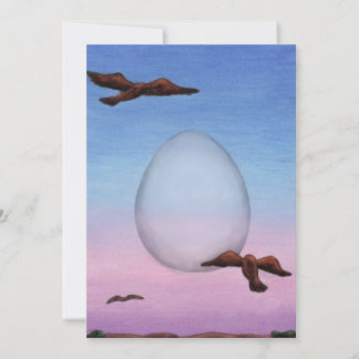 illustration giant flying egg surrounded by birds holiday card