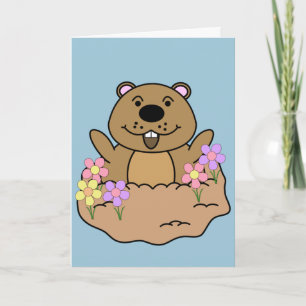 Illustration Groundhog with Flowers Card