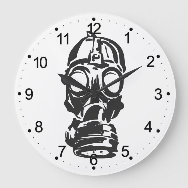 illustration hand drawn of sketch Gas mask Large Clock (Front)