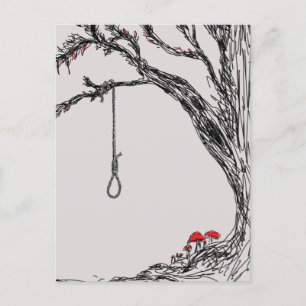 Illustration hangman's noose & mushrooms  postcard