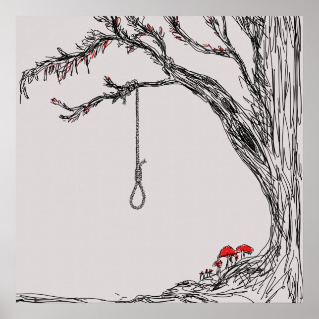 Illustration hangman's noose & mushrooms poster (Front)