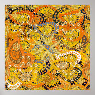 Illustration in yellow, orange and brown colours. poster