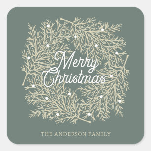 illustration leaves abeto corona of chic Christmas Square Sticker