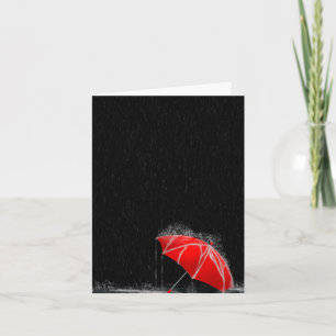 Illustration Lost Red Umbrella in Rain Card