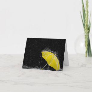 Illustration Lost Yellow Umbrella in Rain Card