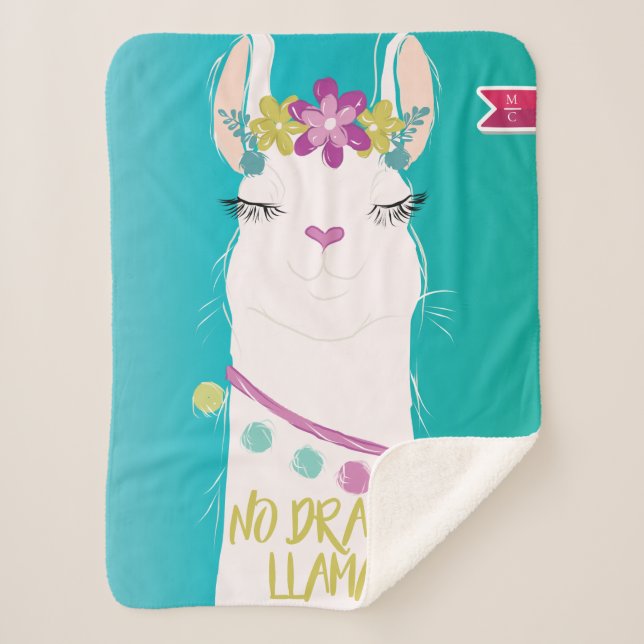 Illustration No Drama Llama with Monogram Sherpa Blanket (Front)