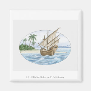 Illustration of 16th Century ship near island Magnet