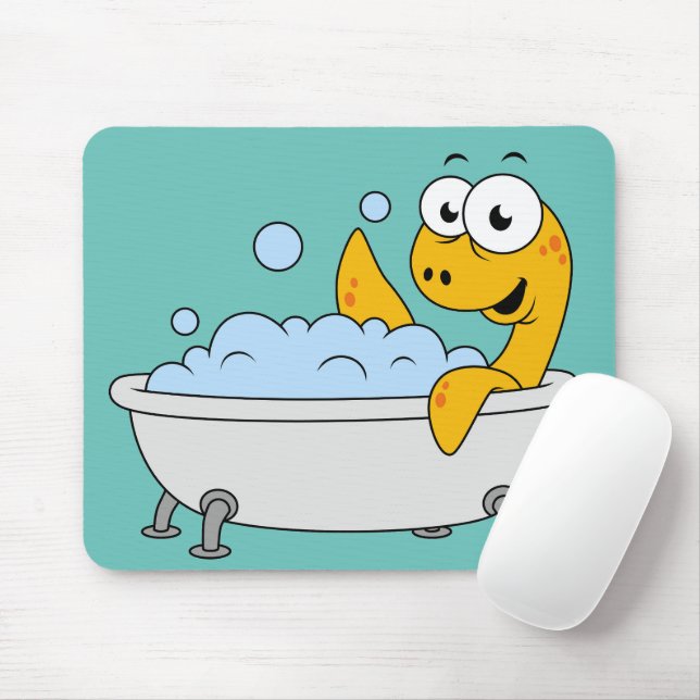 Illustration Of A Bathing Loch Ness Monster. Mouse Pad (With Mouse)