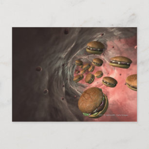 Illustration of a blood vessel with burgers postcard
