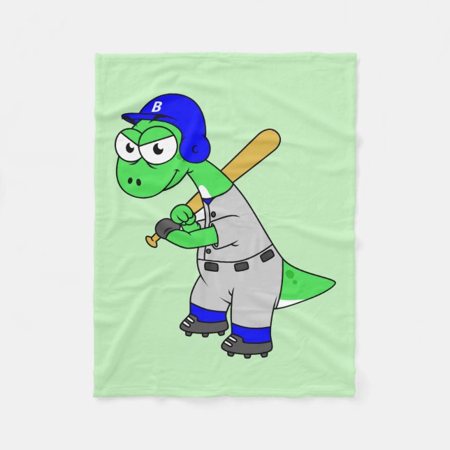 Illustration Of A Brontosaurus Baseball Player. Fleece Blanket (Front)