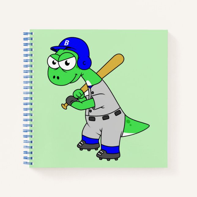 Illustration Of A Brontosaurus Baseball Player. Notebook (Front)