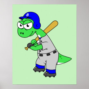 Illustration Of A Brontosaurus Baseball Player. Poster