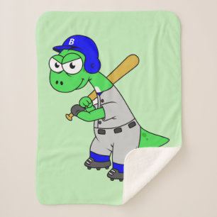 Illustration Of A Brontosaurus Baseball Player. Sherpa Blanket