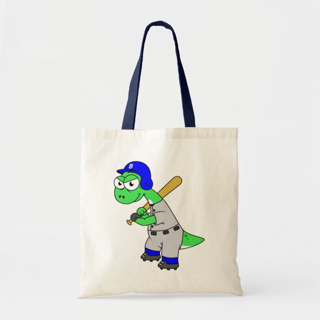 Illustration Of A Brontosaurus Baseball Player. Tote Bag (Front)