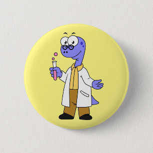 Illustration Of A Brontosaurus Chemist. 6 Cm Round Badge