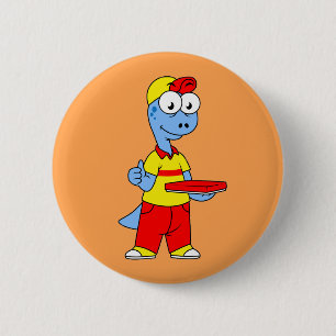 Illustration Of A Brontosaurus Delivery Person. 6 Cm Round Badge