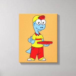 Illustration Of A Brontosaurus Delivery Person. Canvas Print