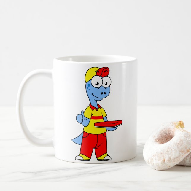 Illustration Of A Brontosaurus Delivery Person. Coffee Mug (With Donut)
